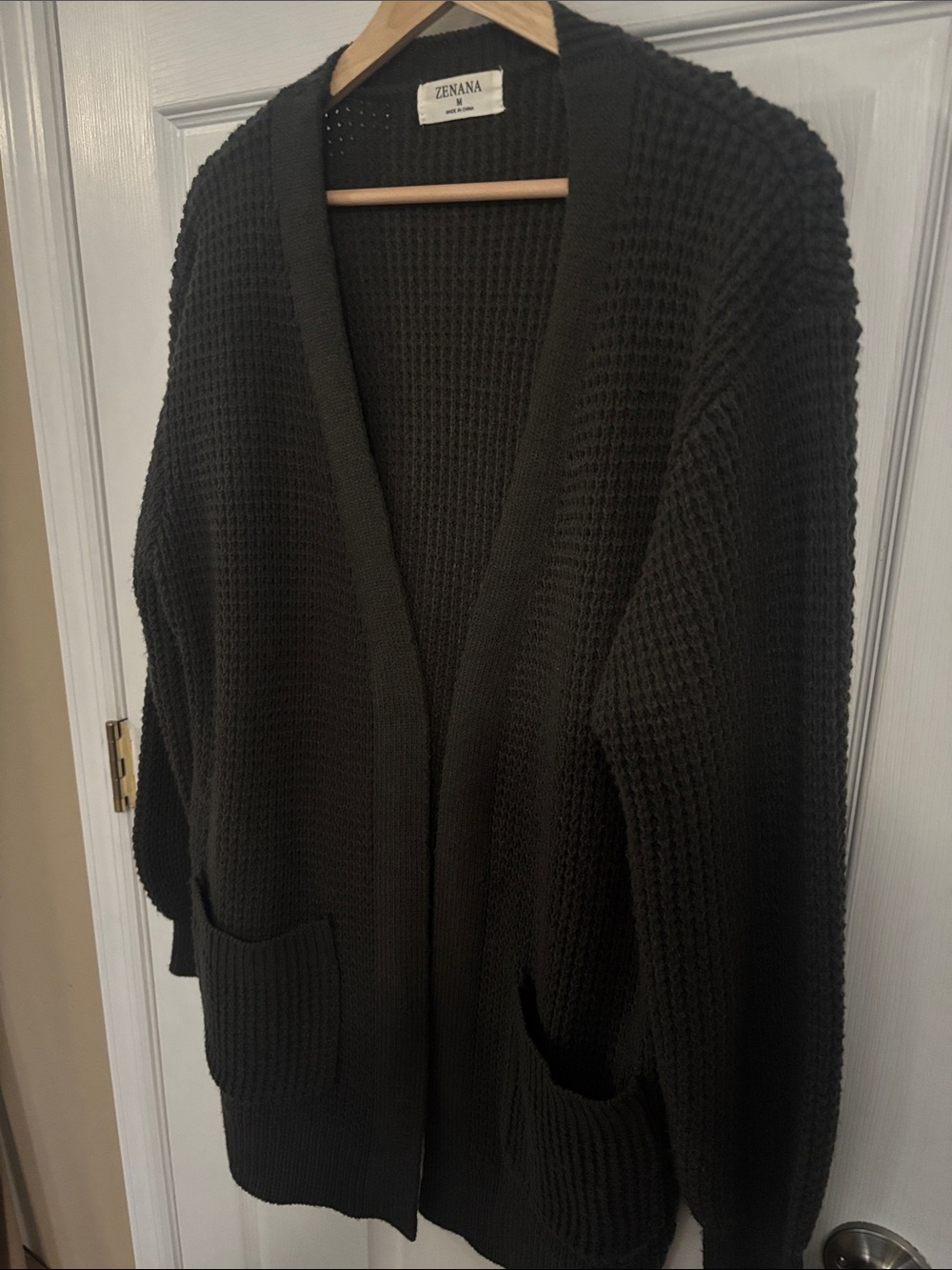 Zenana Outfitters Charcoal Waffle Knit Open-Front Cardigan - Picture 6 of 10